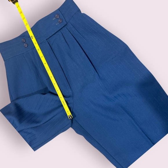 Vintage High Waisted Blue Pinstripe Pleated Trousers Size 8 Fits XS Small - Picture 7 of 13